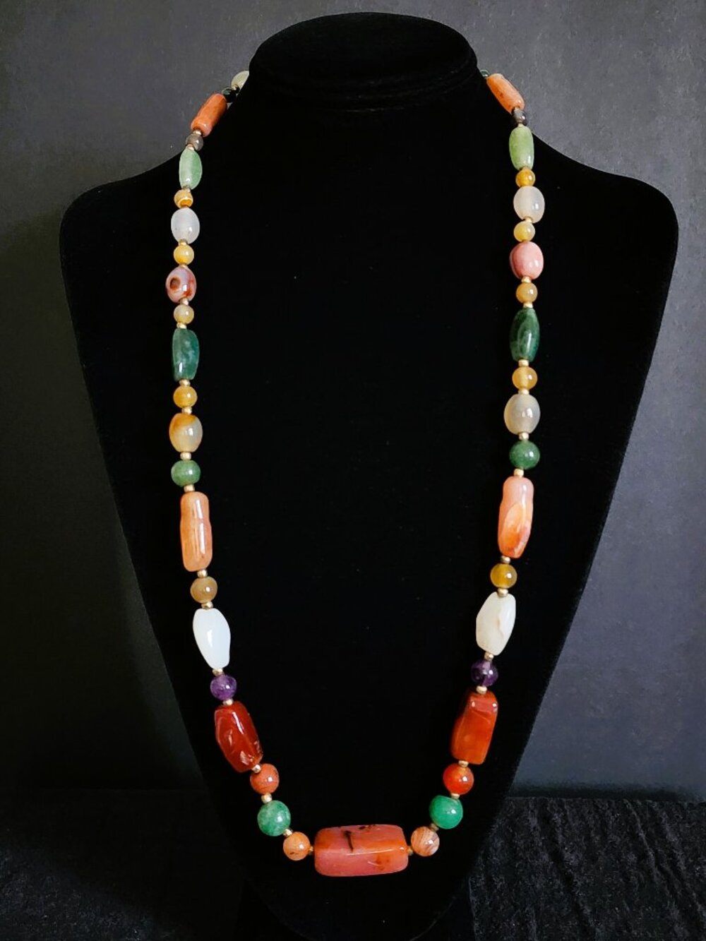 Vintage Authentic 1960s Multi-Gemstone "Beggar Bead" Necklace – 29 inches